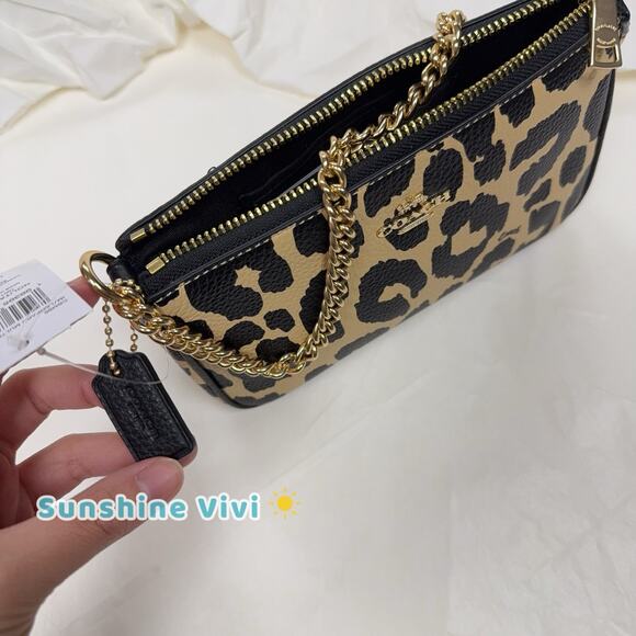 NWT Coach Nolita 19 Shoulder Bag With Leopard Print CBM66 Gold/Leopard Multi - Picture 9 of 9